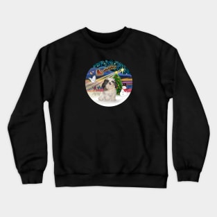 "Christmas Magic" with a Black and White Shih Tzu Crewneck Sweatshirt